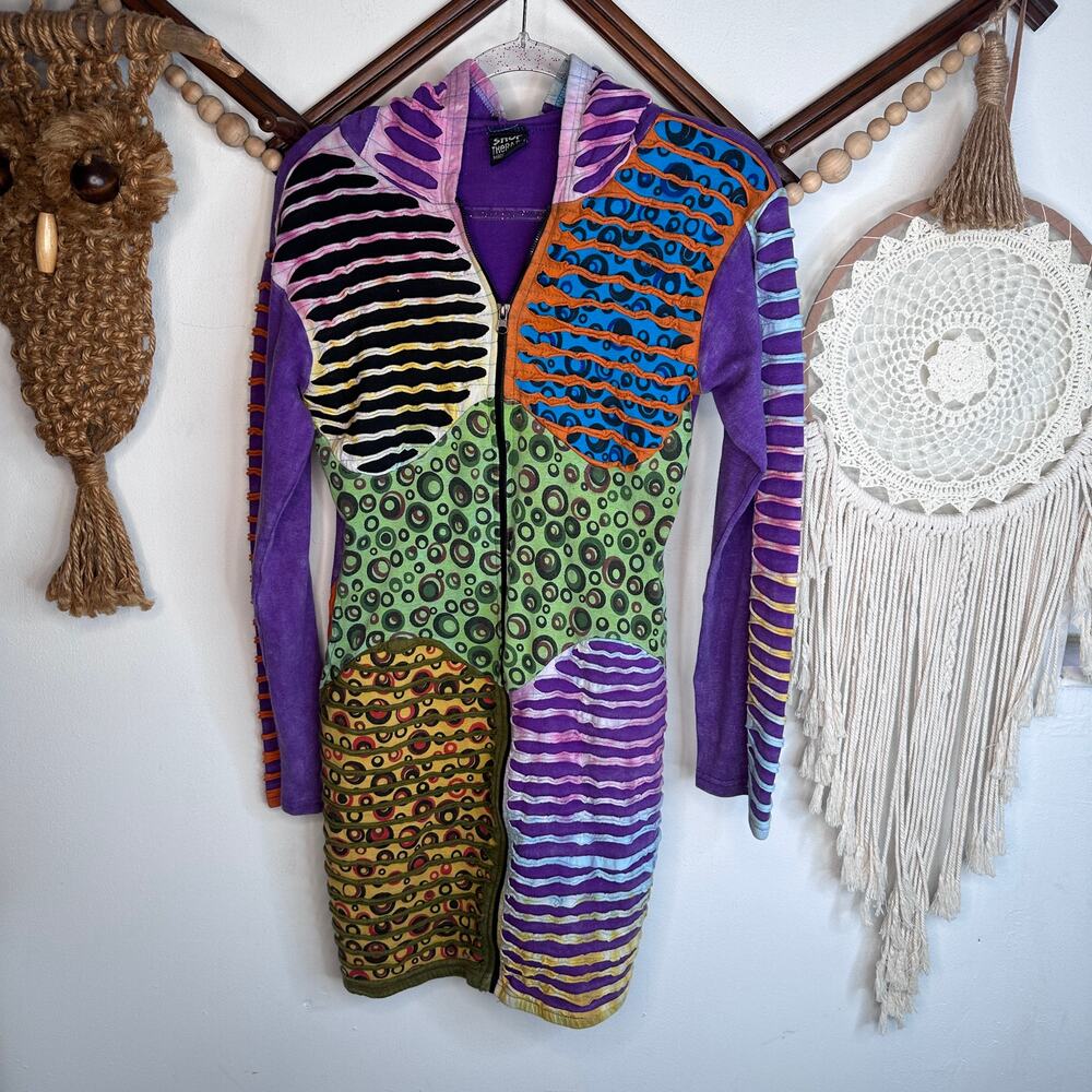 Shop Therapy Boho Funky Colorful Long Zip Hoodie Jacket